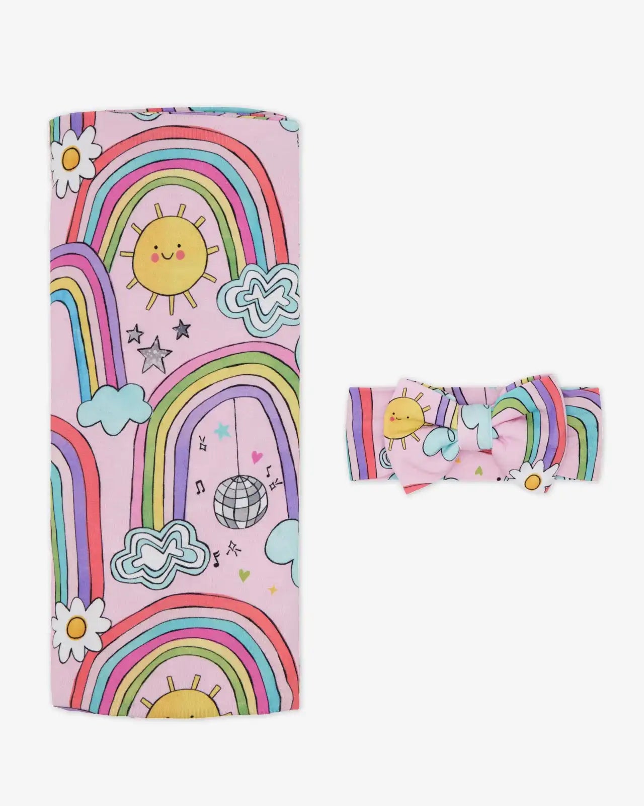 Disco Rainbows Swaddle & Luxe Bow Headband Set