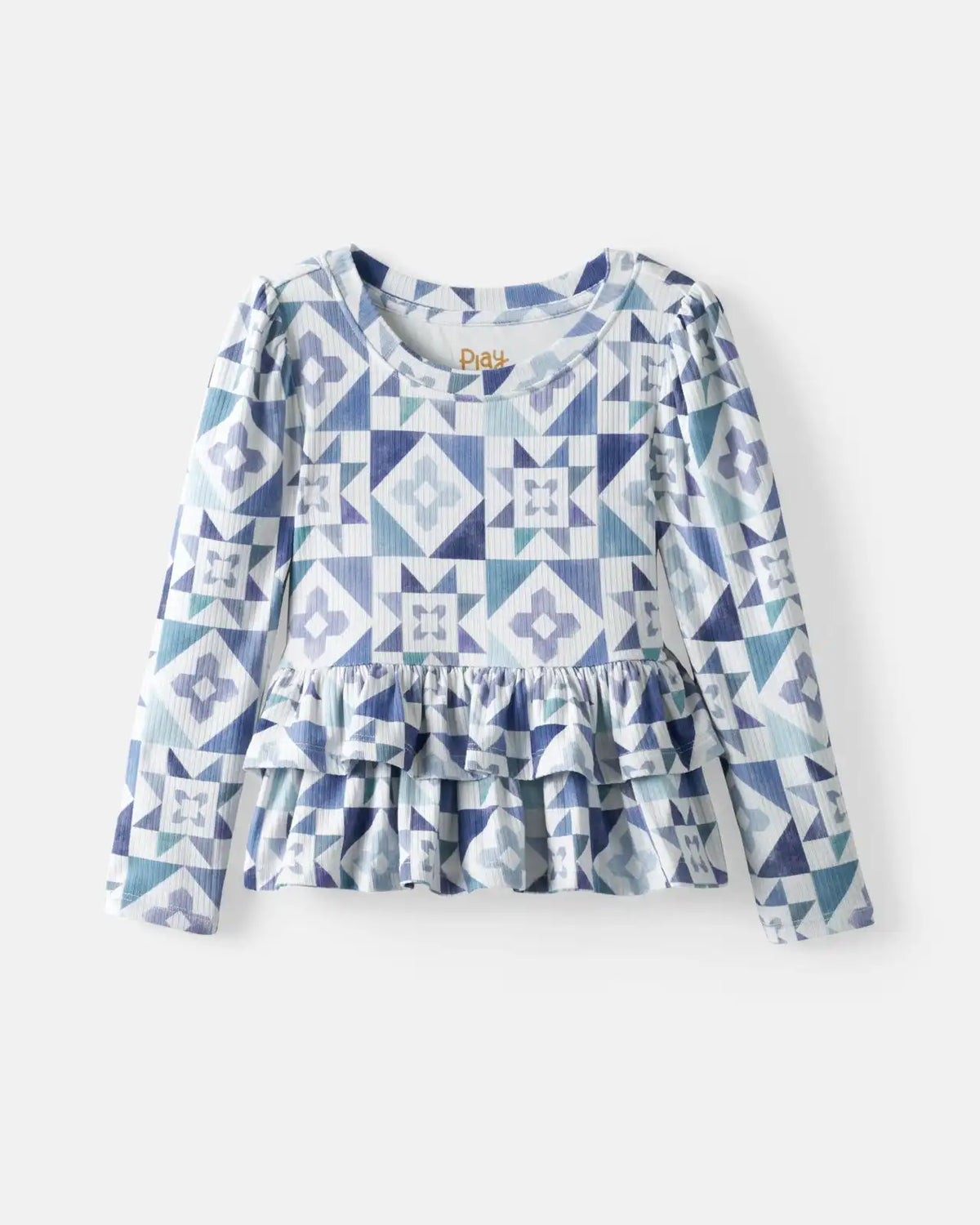 Patchwork Indigo Ribbed Peplum Tee