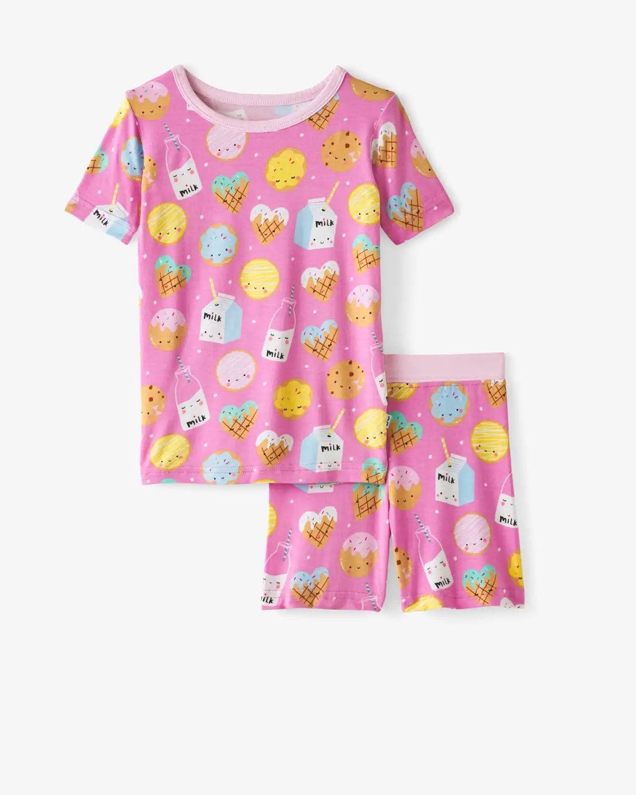 Pink Cookies & Milk Two-Piece Short Sleeve & Shorts Pajama Set