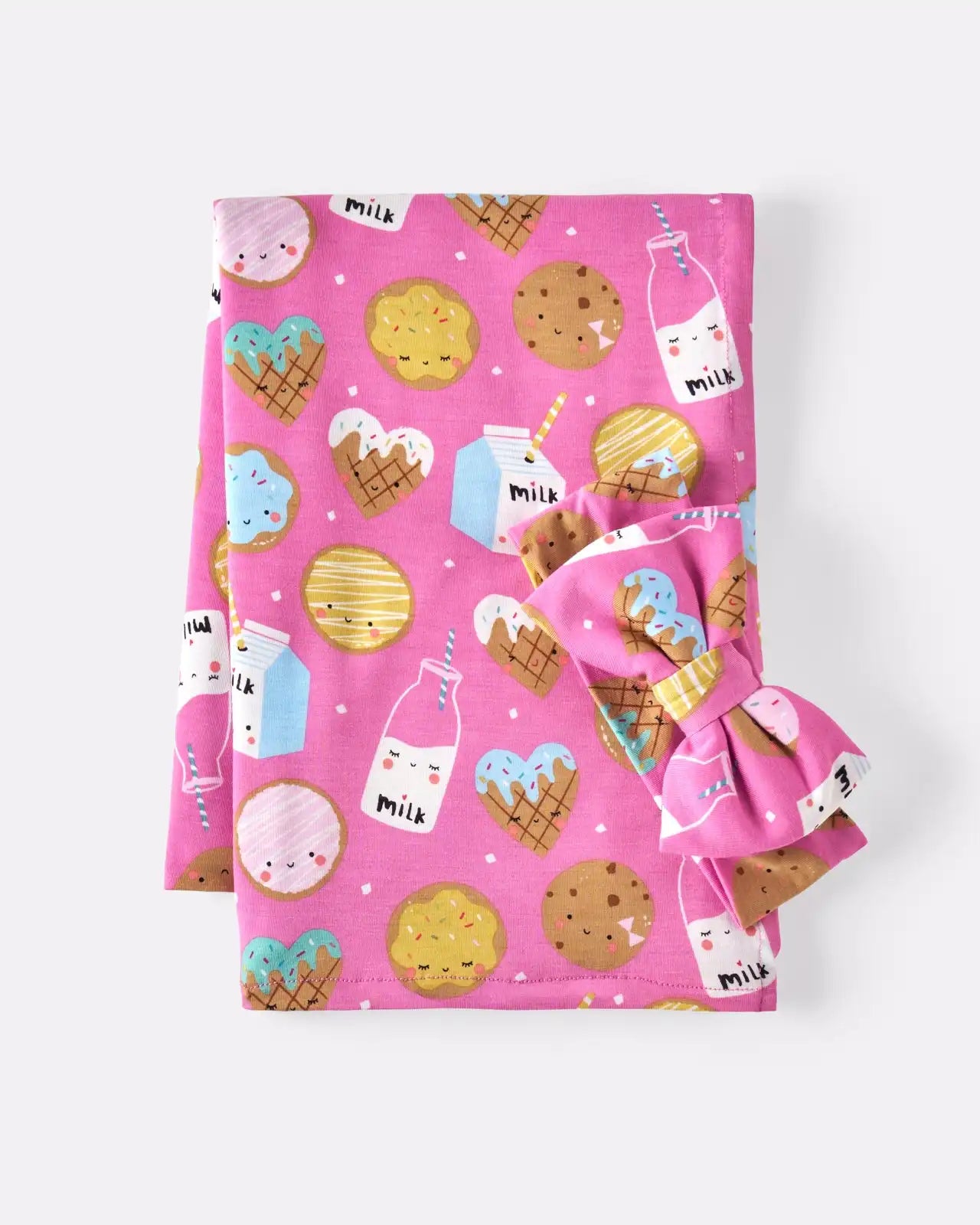 Pink Cookies & Milk Swaddle & Luxe Bow Headband Set