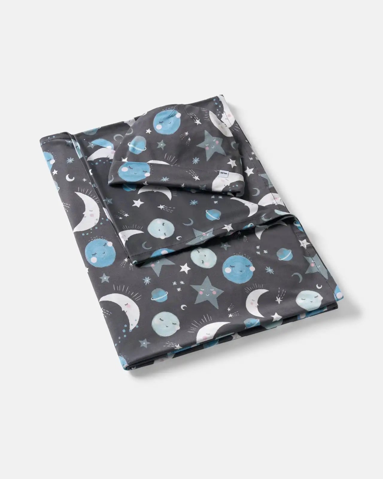 Blue To The Moon & Back Swaddle & Beanie Set