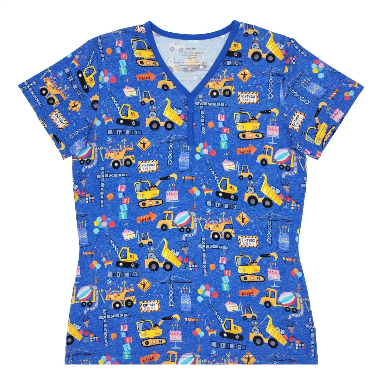 Birthday Builders Women's Short Sleeve Pajama Top