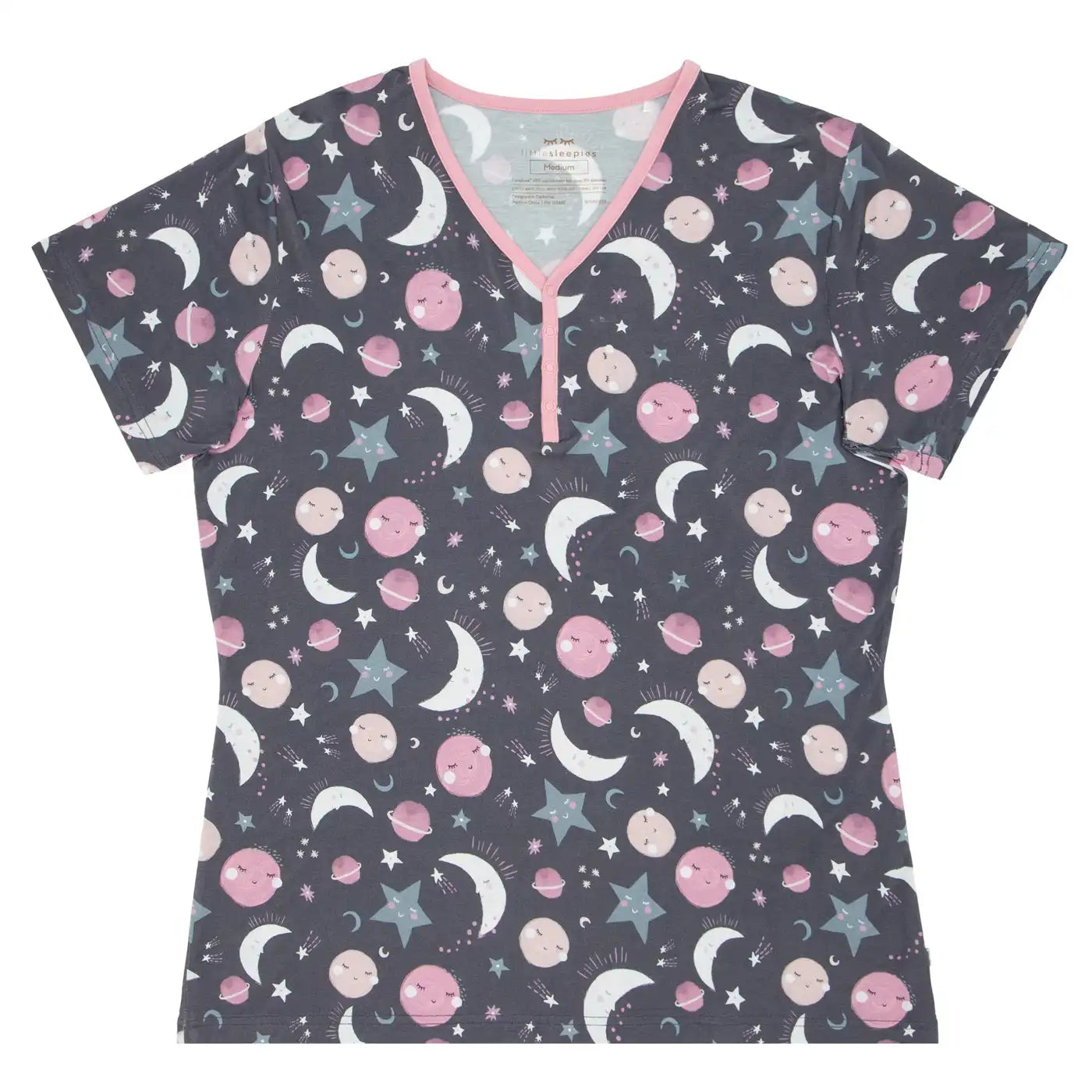 Pink To the Moon & Back Women's Short Sleeve Pajama Top