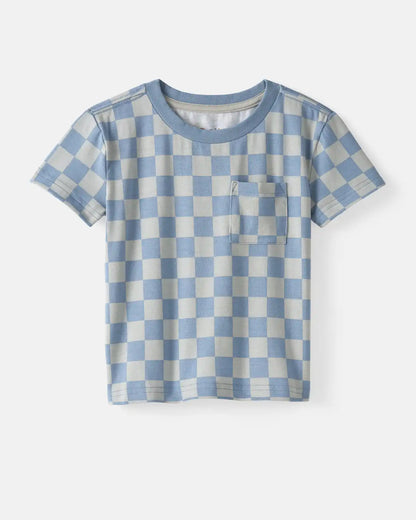 Dusk Blue Checks Relaxed Pocket Tee