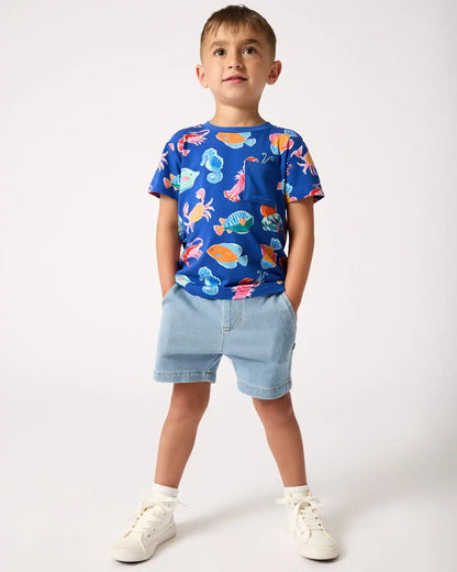 Light Blue Denim Chino Shorts