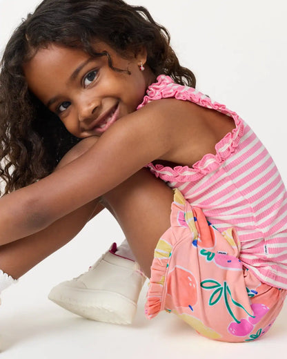 Sweet Pink Stripe Ribbed Ruffle Tank
