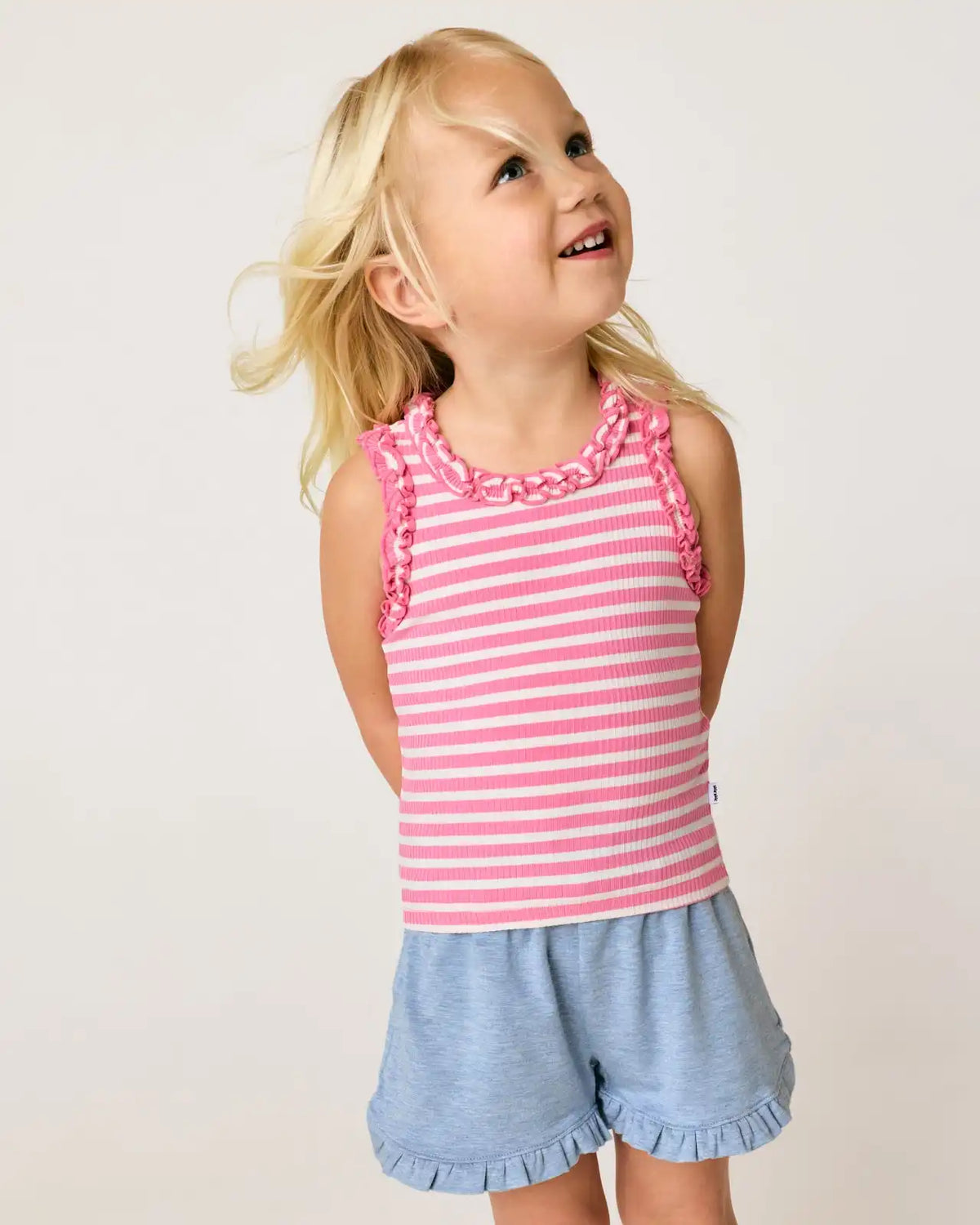 Sweet Pink Stripe Ribbed Ruffle Tank