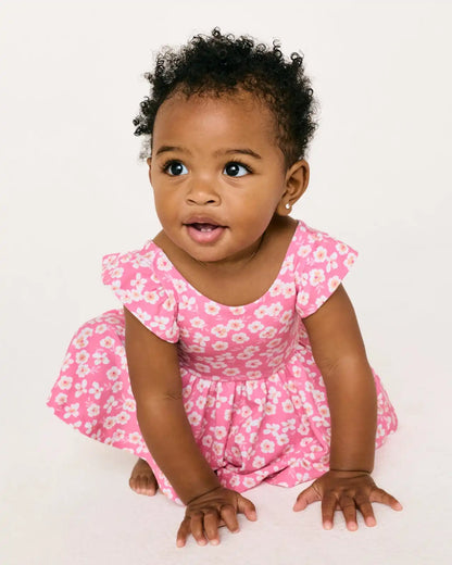 Sweet Pink Petals Flutter Twirl Dress with Bodysuit