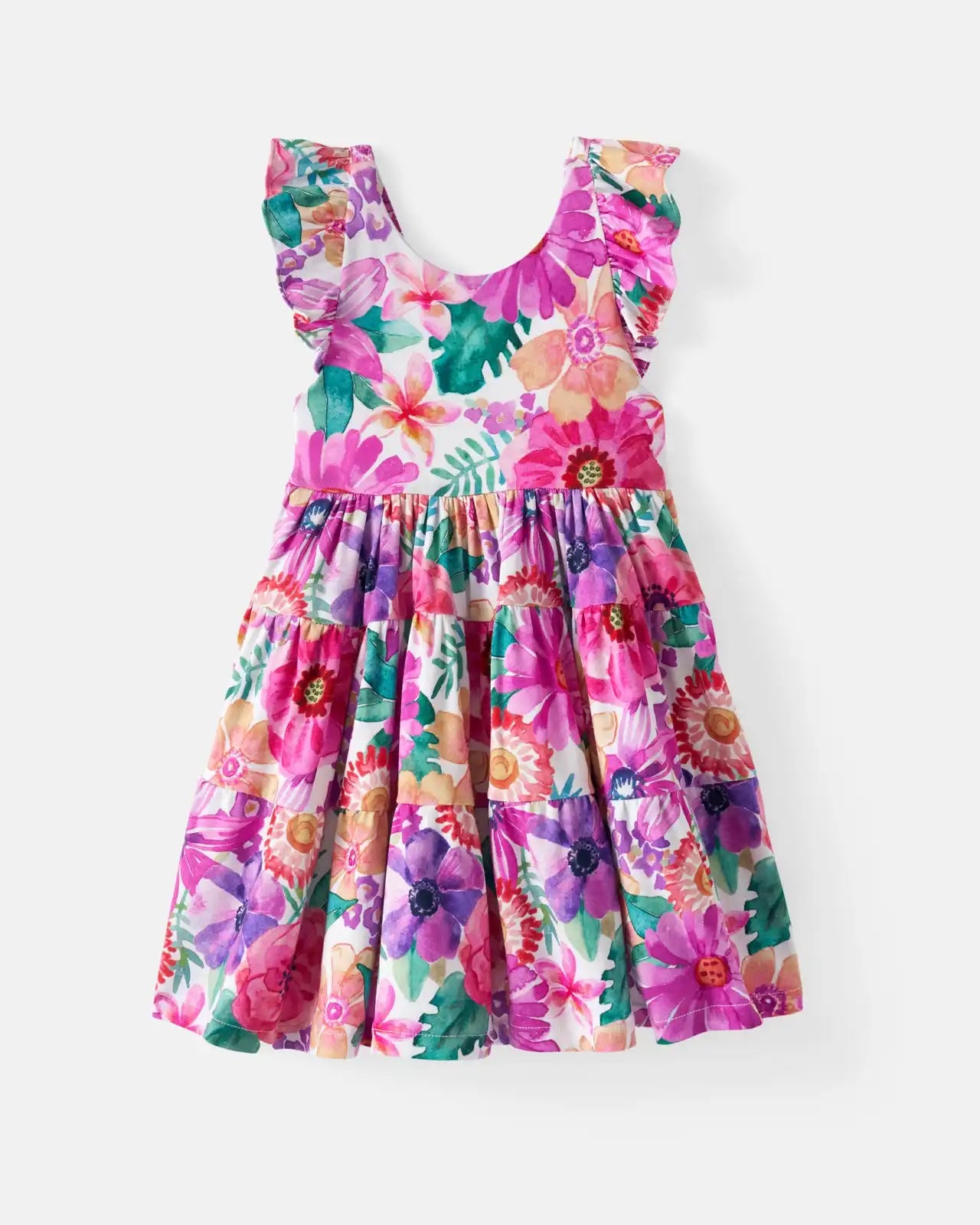 Hibiscus Blooms Tiered Flutter Dress