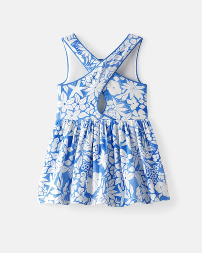 Azure Garden Cross Back Skater Dress with Bloomer