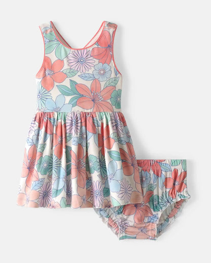Shoreline Blooms Cross Back Skater Dress with Bloomer