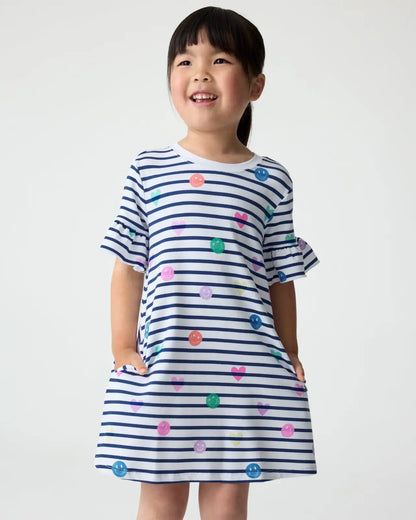 Smiley Stripes Ruffled Shift Dress