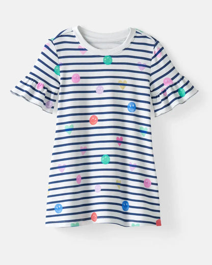 Smiley Stripes Ruffled Shift Dress