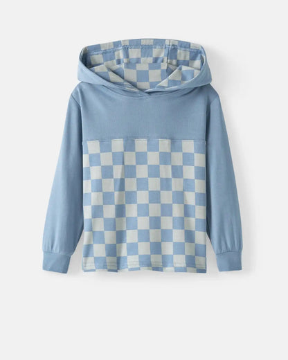 Dusk Blue Checks Relaxed Hooded Tee