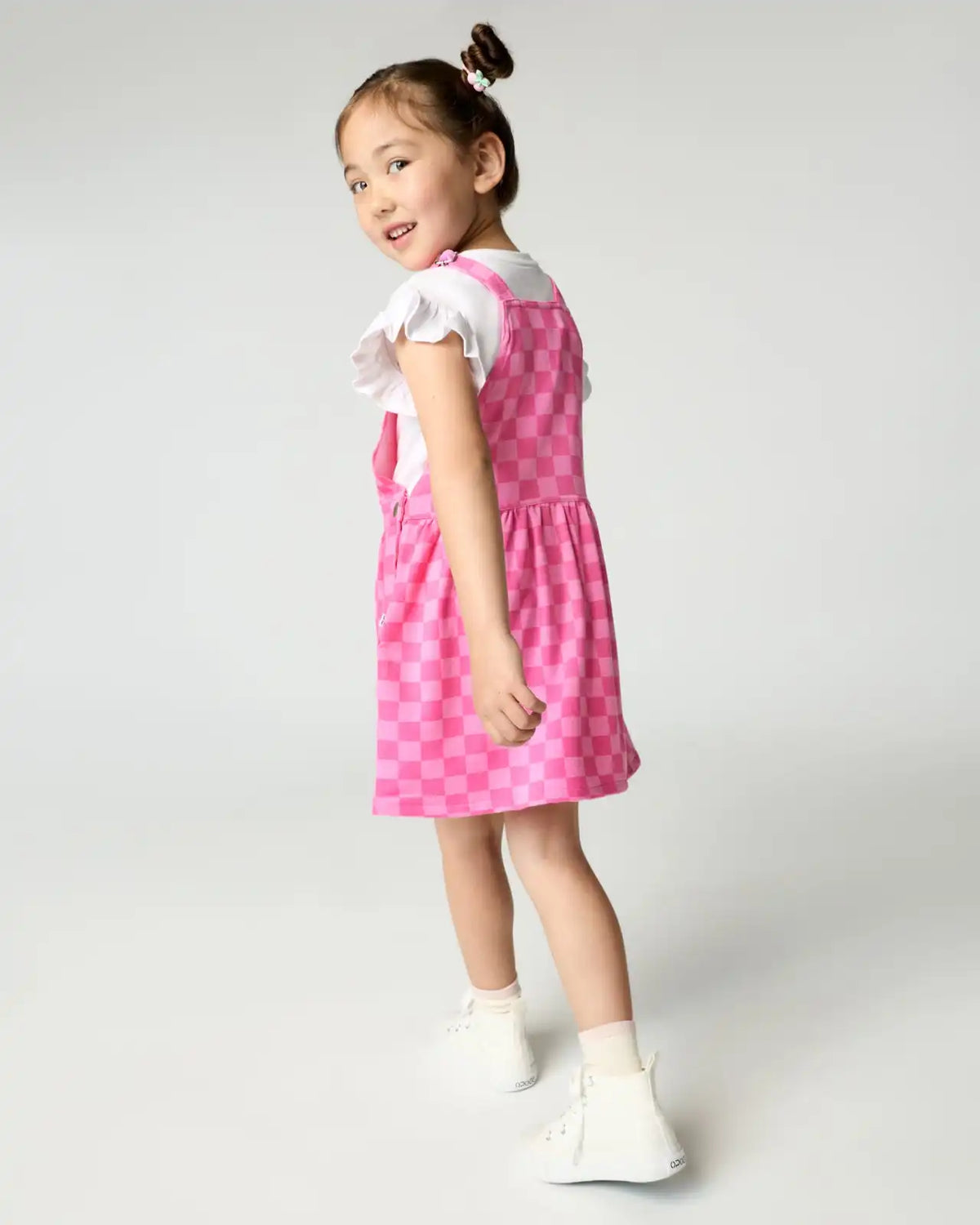 Sweet Raspberry Checks Skirt Overall Dress