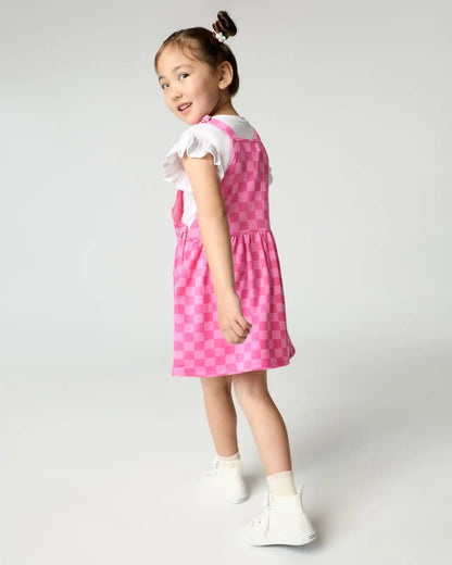 Sweet Raspberry Checks Skirt Overall Dress