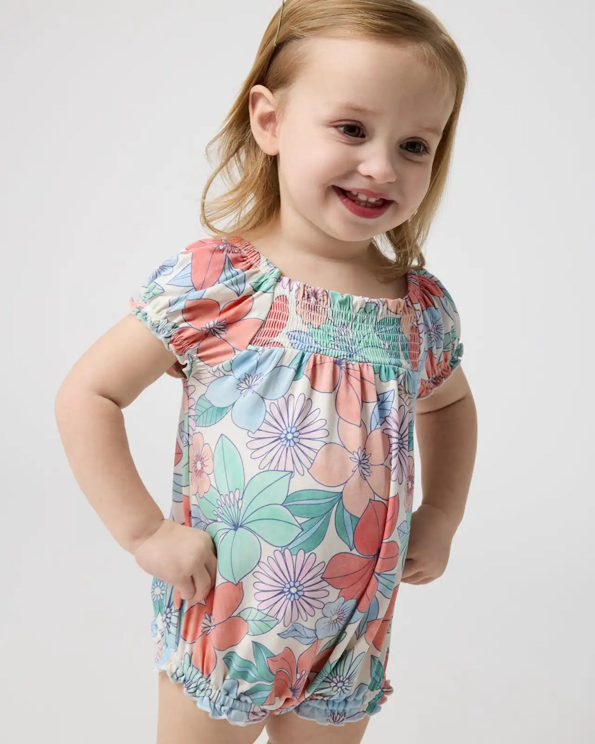 Shoreline Blooms Smocked Bubble Romper