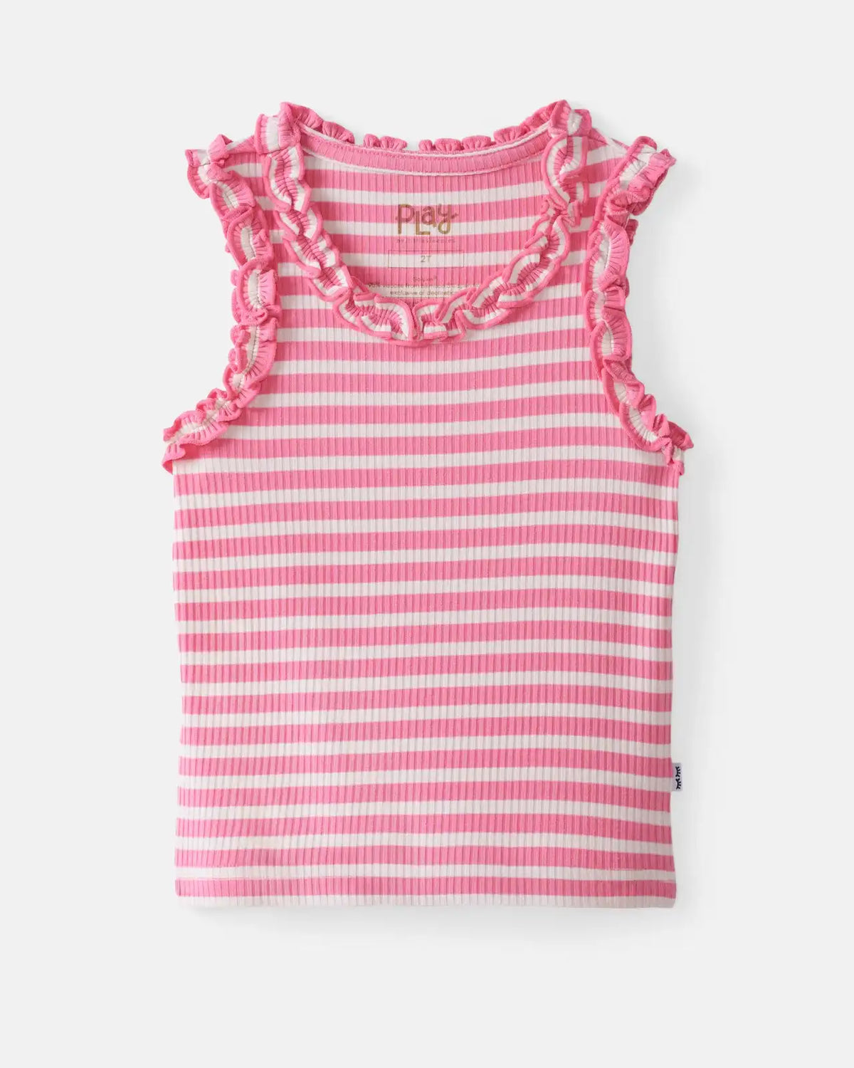 Sweet Pink Stripe Ribbed Ruffle Tank