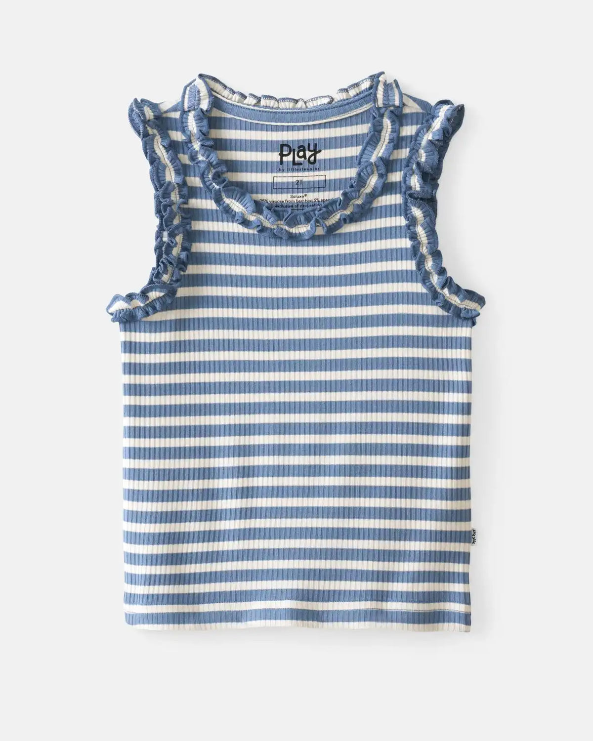 Infinite Blue Stripe Ribbed Ruffle Tank