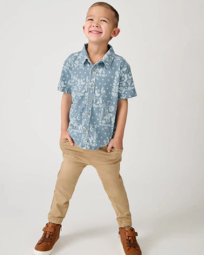 Bandana Blues Denim Button Down Polo