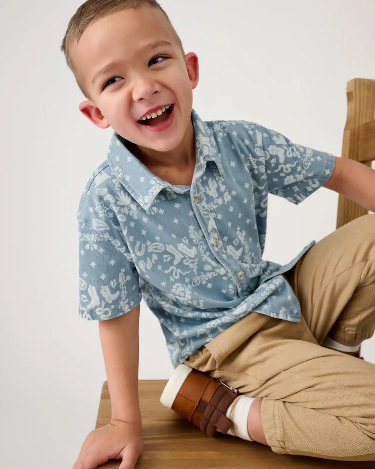Bandana Blues Denim Button Down Polo