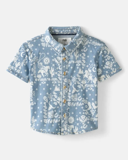 Bandana Blues Denim Button Down Polo