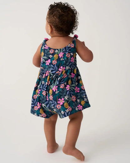 Tropical Garden Baby Bow Strap Romper