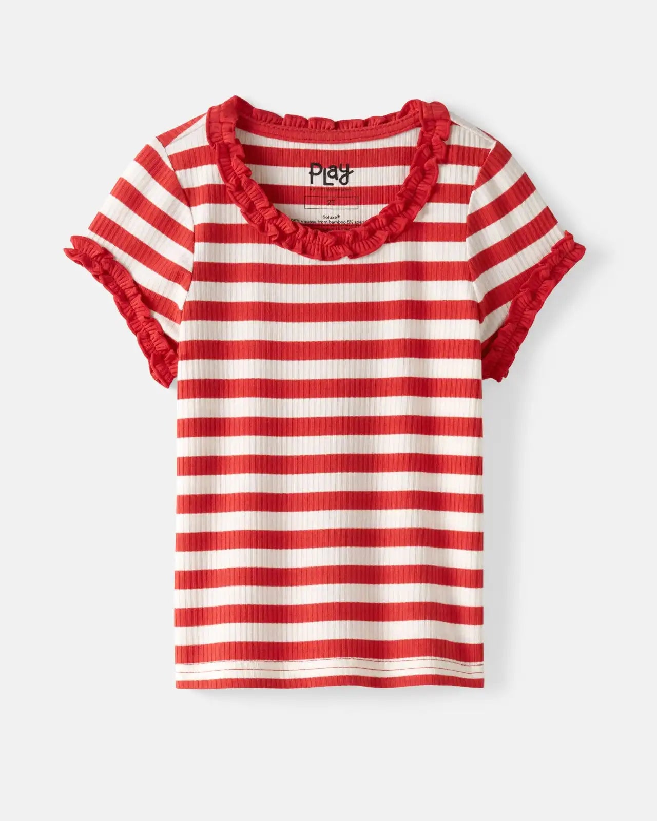 Red Ember Stripe Ribbed Ruffle Tee