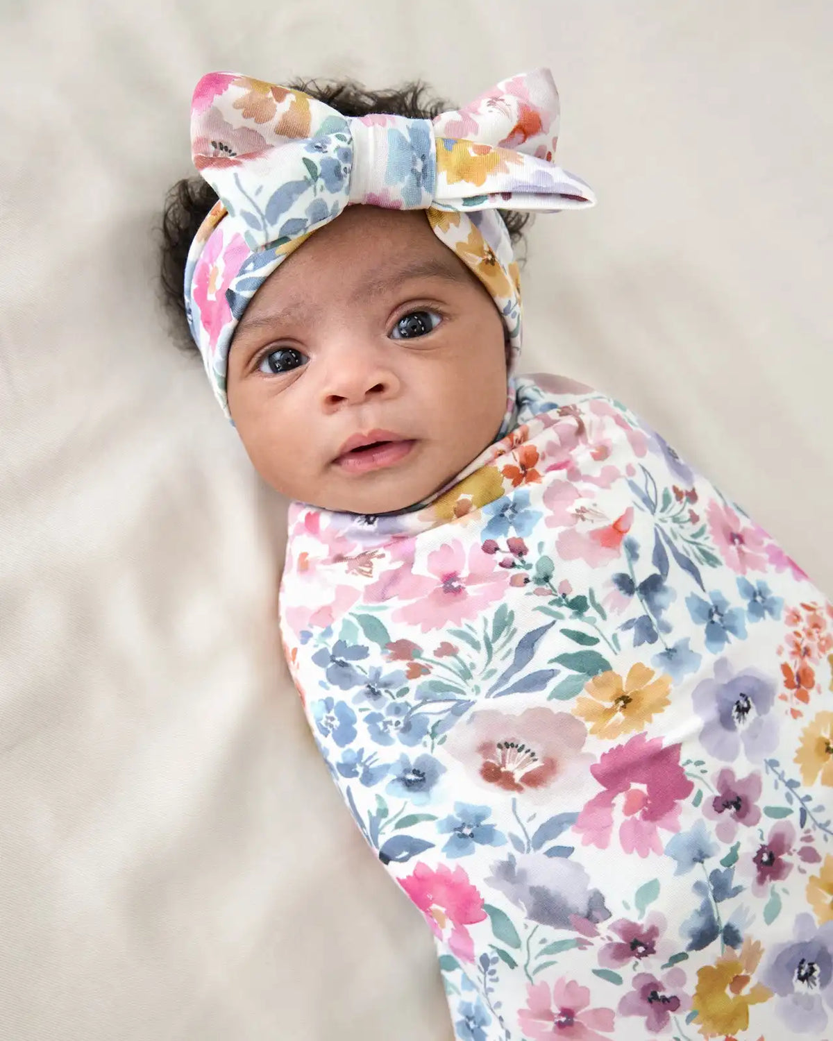 Tiny Blooms Swaddle & Luxe Bow Headband Set
