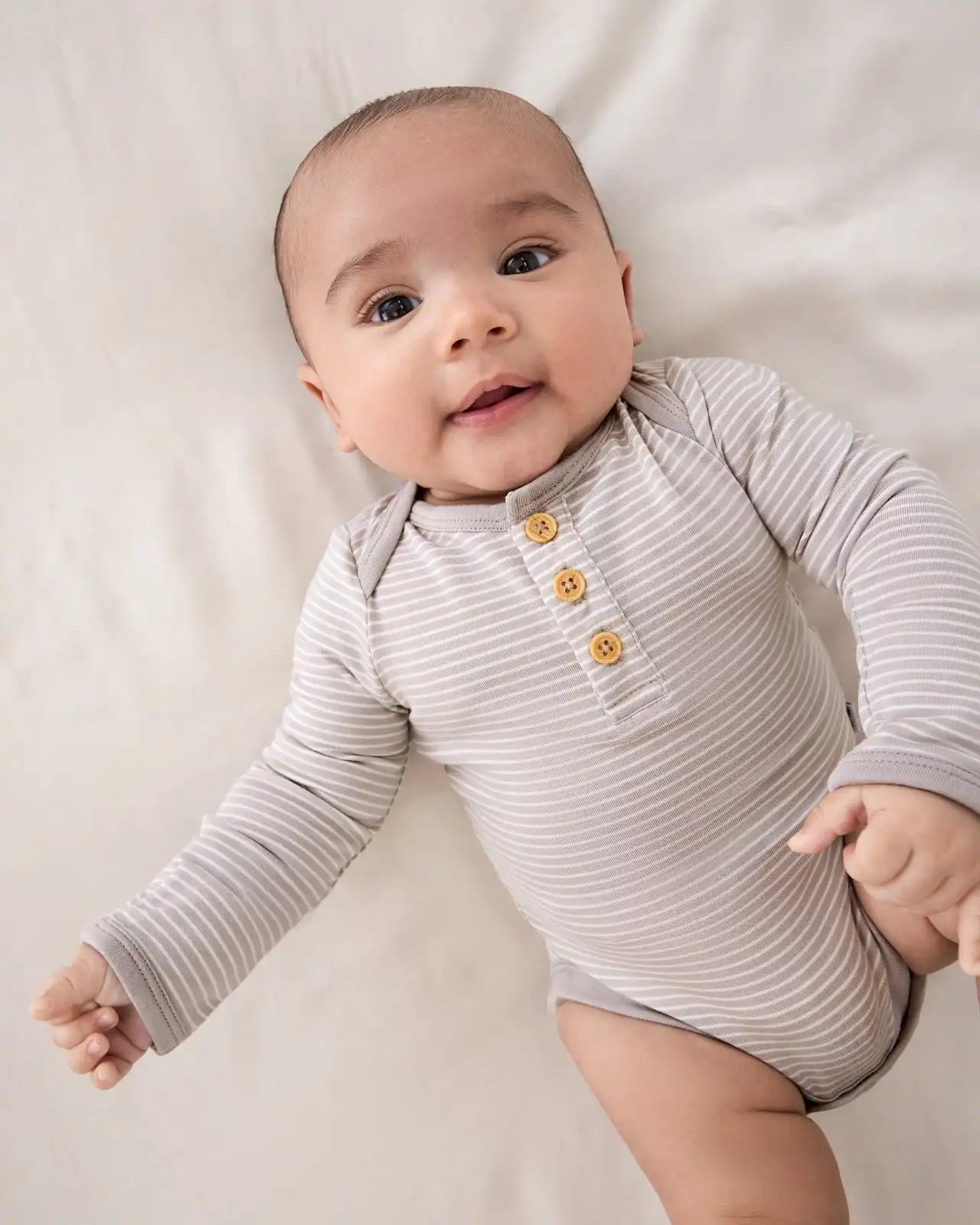 Dove Gray Stripe Henley Bodysuit