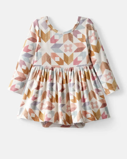 Kaleidoscope Dreams Ribbed Skater Dress with Bodysuit
