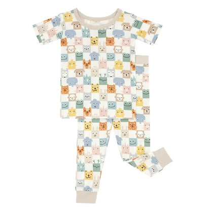 Check Mates Two-Piece Short Sleeve Pajama Set