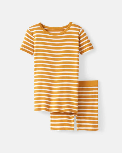 Marigold Stripe Two-Piece Short Sleeve & Shorts Pajama Set
