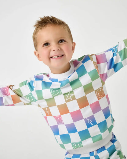 Ombre Cheery Checks Crewneck Sweatshirt