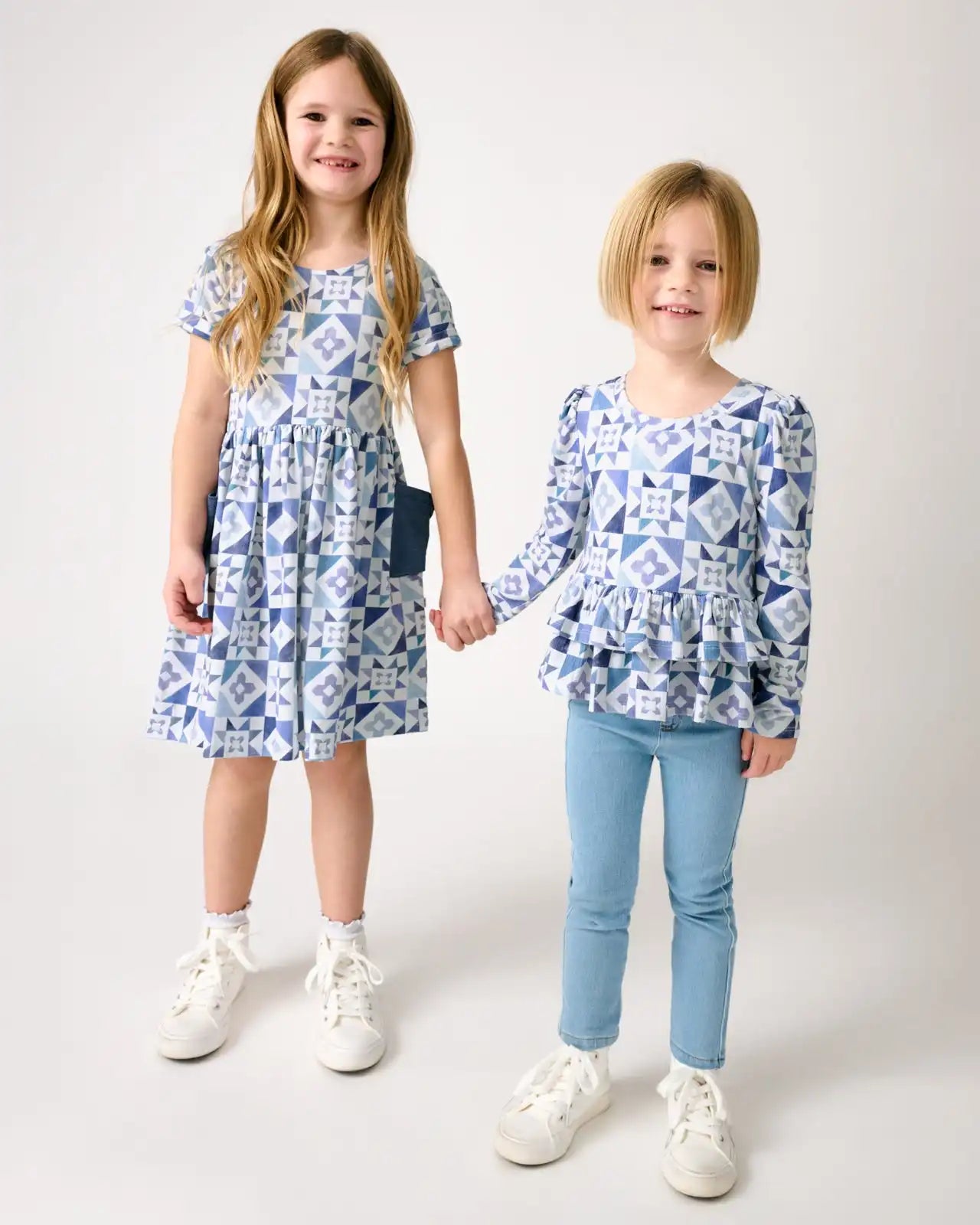 Patchwork Indigo Ribbed Peplum Tee