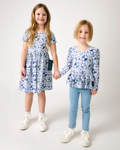 Patchwork Indigo Ribbed Peplum Tee
