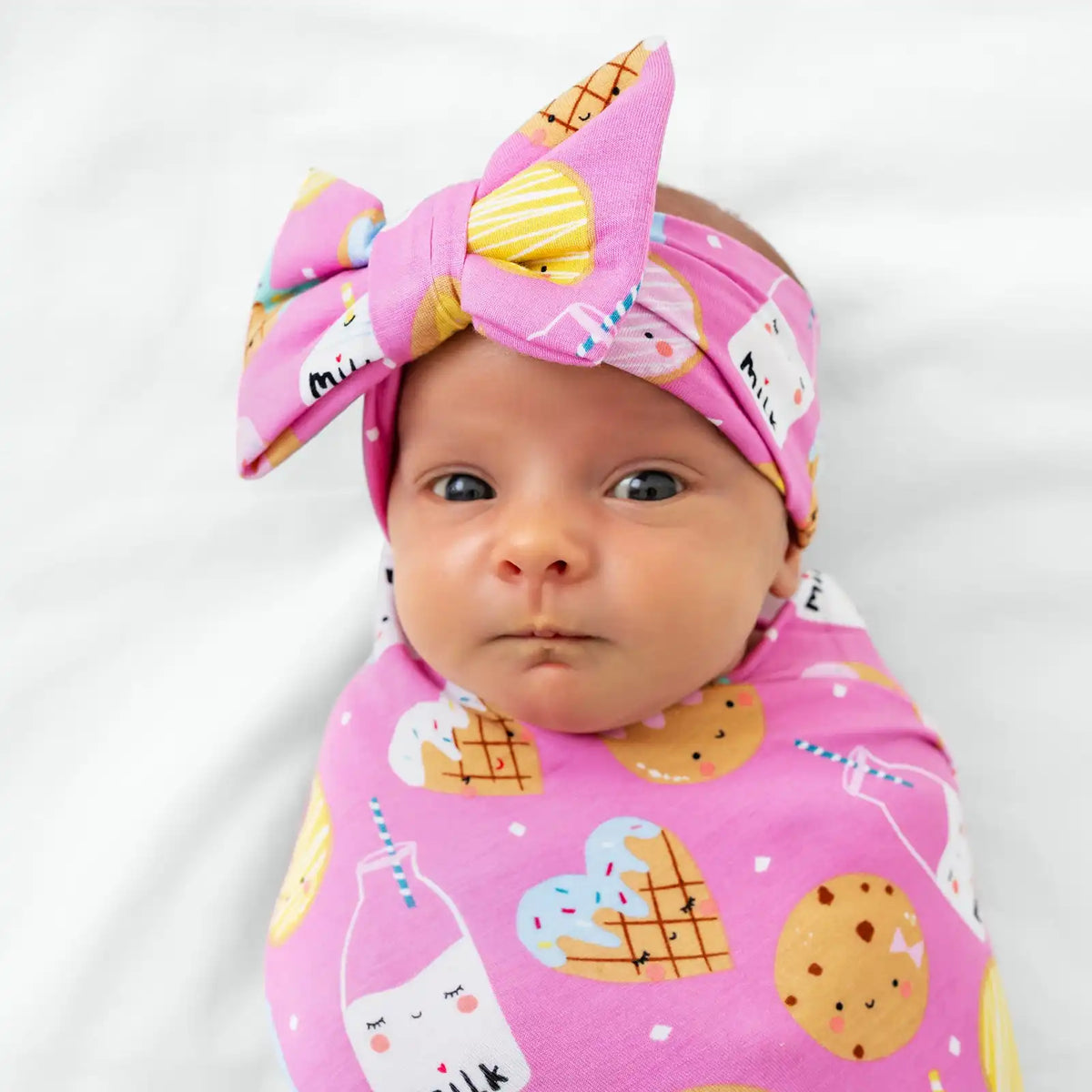 Pink Cookies & Milk Swaddle & Luxe Bow Headband Set