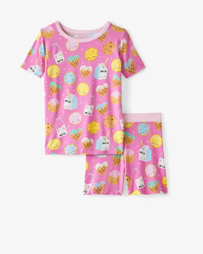 Pink Cookies & Milk Two-Piece Short Sleeve & Shorts Pajama Set