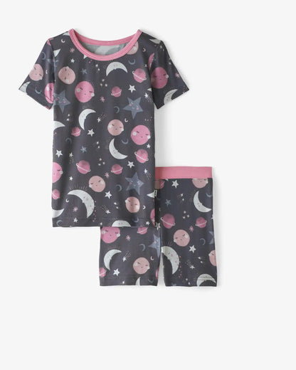 Pink To the Moon & Back Two-Piece Short Sleeve & Shorts Pajama Set
