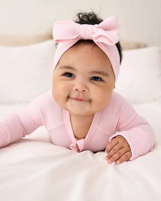 Prima Pink Ribbed Luxe Bow Headband
