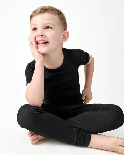Black Two-Piece Short Sleeve Pajama Set