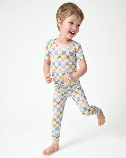 Check Mates Two-Piece Short Sleeve Pajama Set