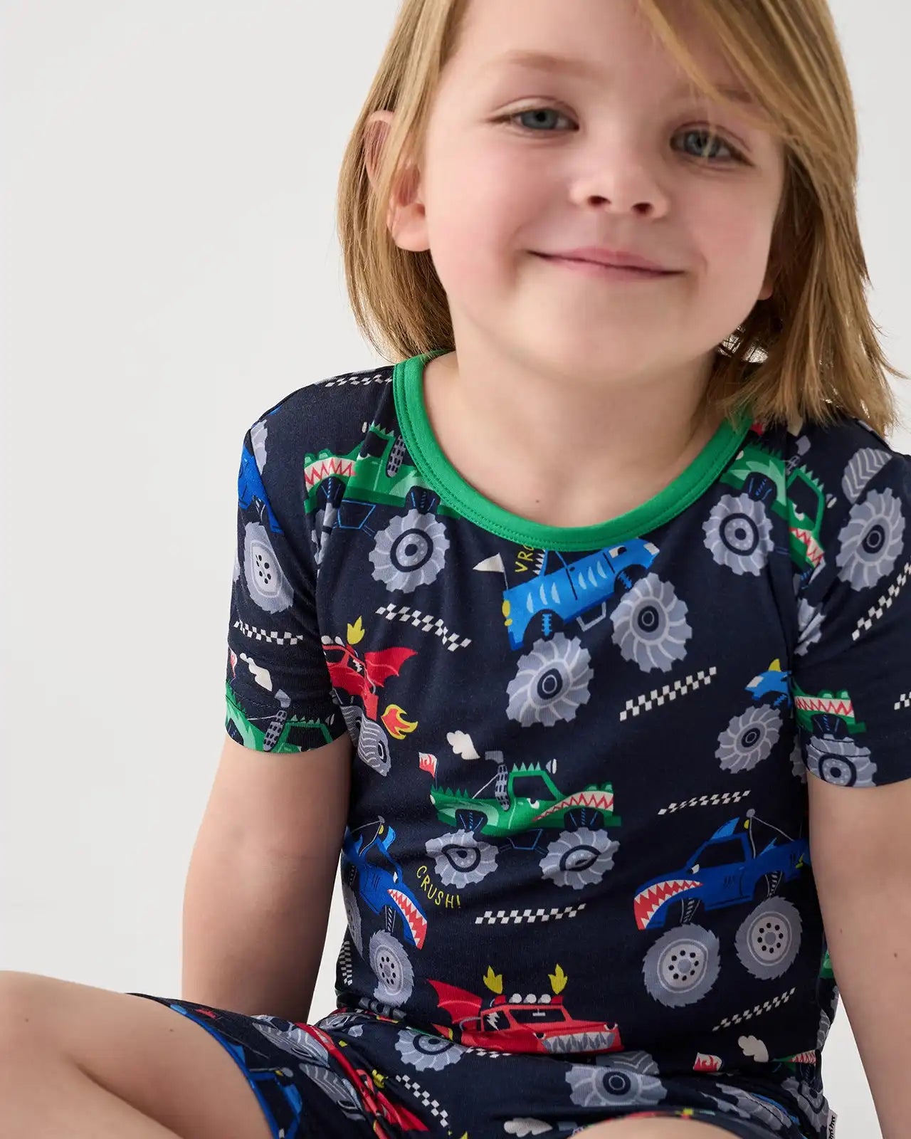 Monster Truck Madness Two-Piece Short Sleeve & Shorts Pajama Set