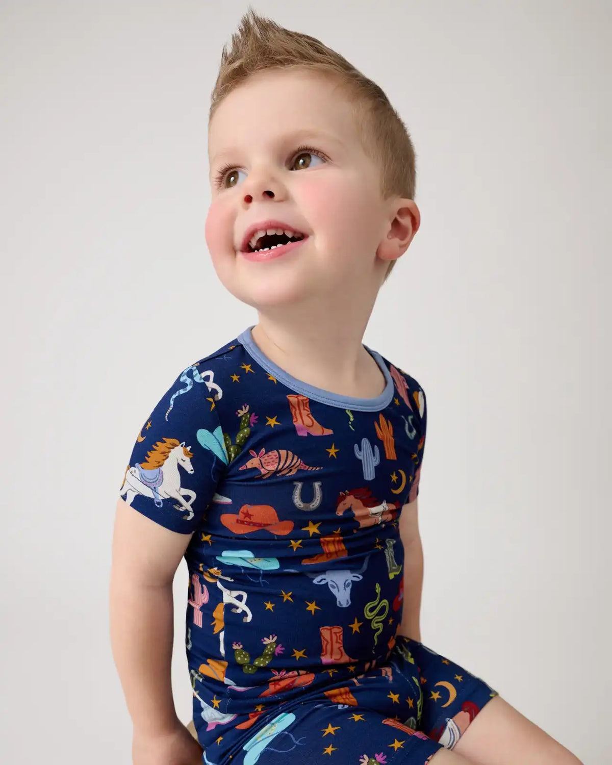Blue Rancher Roundup Two-Piece Short Sleeve & Shorts Pajama Set