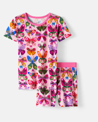 Flutter Garden Two-Piece Short Sleeve & Shorts Pajama Set