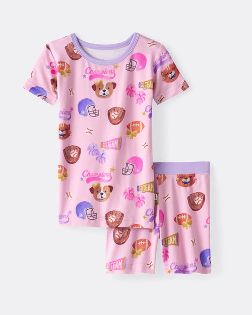 Team Spirit Pink Two-Piece Short Sleeve & Shorts Pajama Set