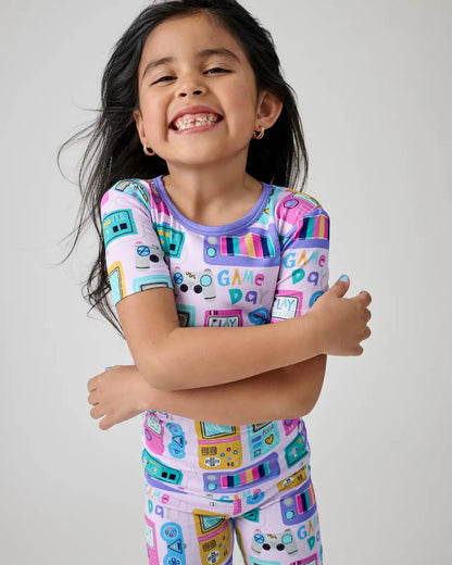 Purple Game On Two-Piece Short Sleeve & Shorts Pajama Set