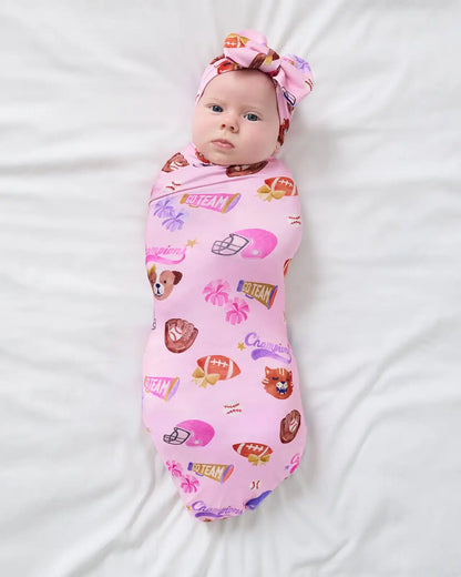 Team Spirit Pink Swaddle & Luxe Bow Headband Set