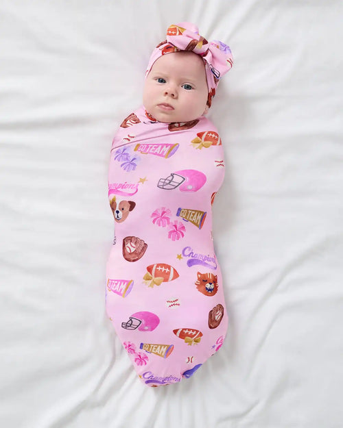 Team Spirit Pink Swaddle & Luxe Bow Headband Set