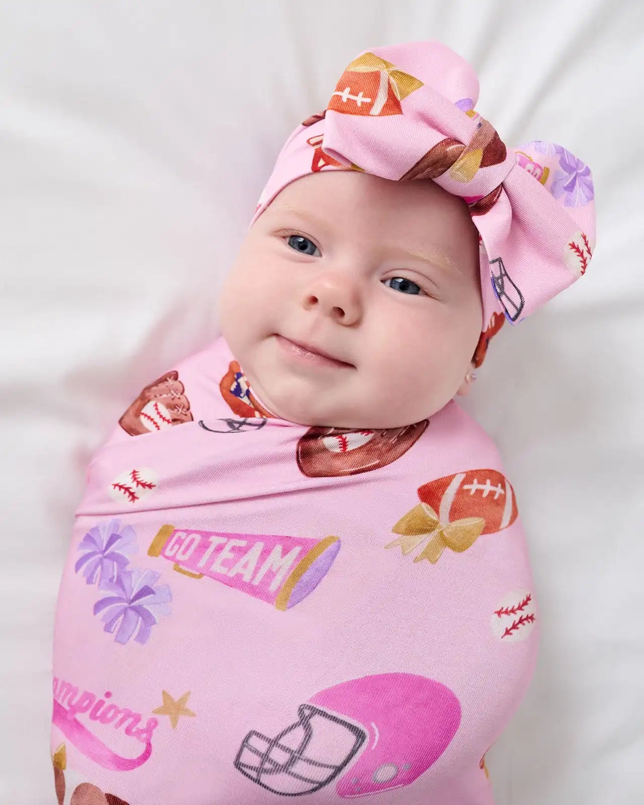 Team Spirit Pink Swaddle & Luxe Bow Headband Set